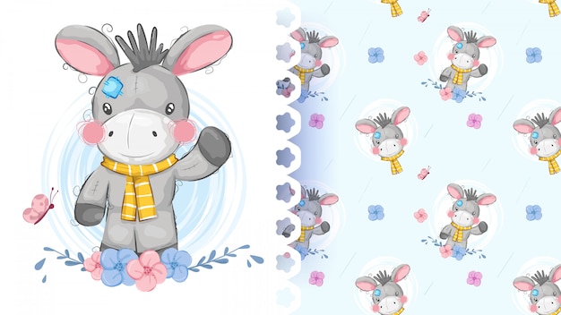 Cute teddy donkey seamless pattern