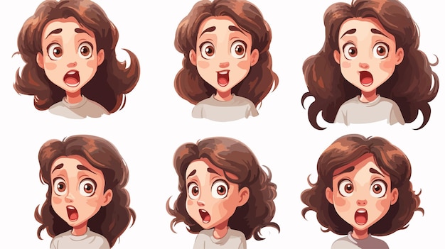 Vector cute teen girl expressions cartoon illustration