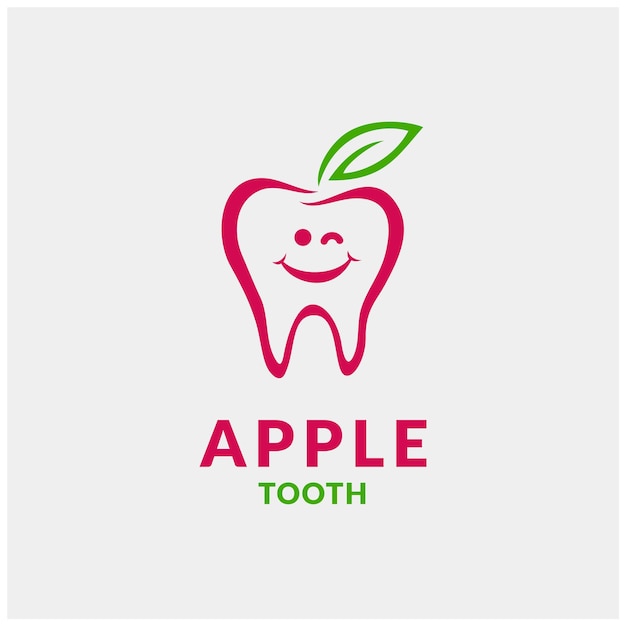 Cute Teeth Tooth Cartoon with Fruit Leaf for Dent Dental Dentist Dentistry Clinic Logo design