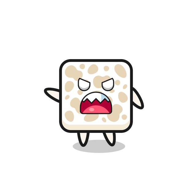 Cute tempeh cartoon in a very angry pose