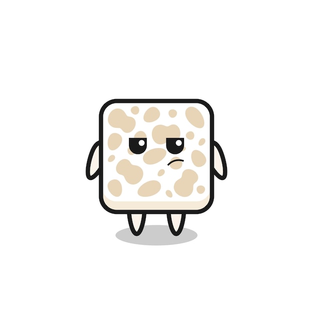 Cute tempeh character with suspicious expression