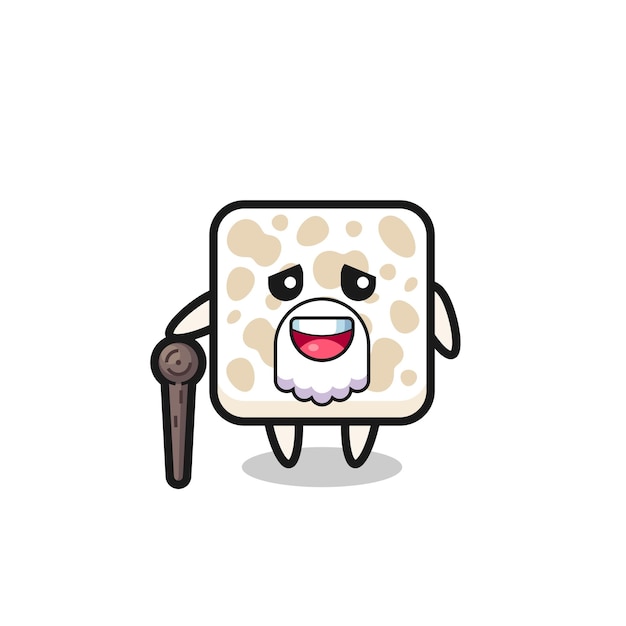 Cute tempeh grandpa is holding a stick