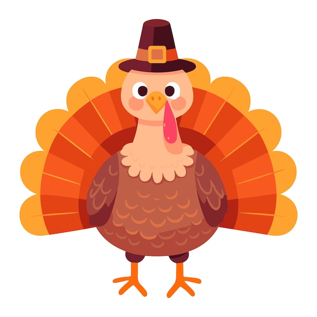 Cute Thanksgiving turkey with pilgrim's hat Clipart for Thanksgiving