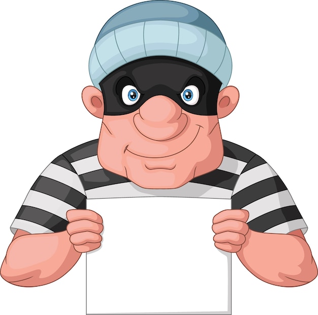 Cute thief cartoon holding a blank sign