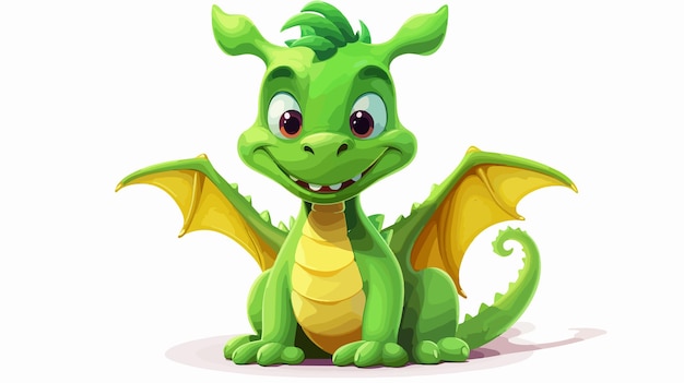 Cute ThreeHorn Funny Green Dragon Cartoon Illustration