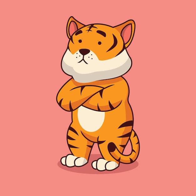 Cute tiger bored cartoon illustration