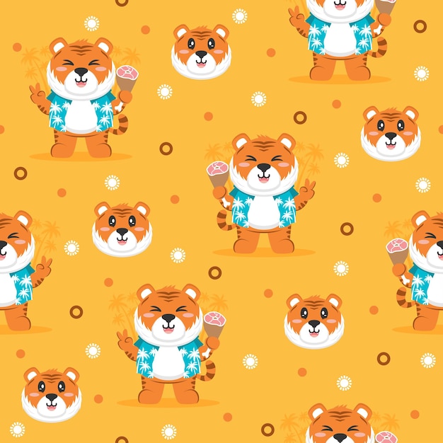 Cute tiger cartoon trendy pattern background concepts.