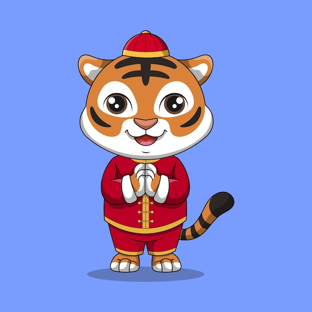 Cute tiger cartoon vector icon illustration Chinese new year icon concept isolated premium vector