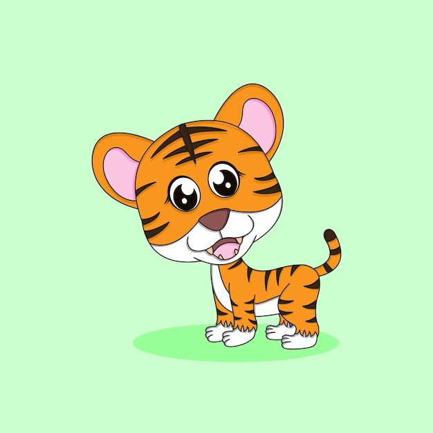 Cute tiger cartoon vector icon illustration flat cartoon style