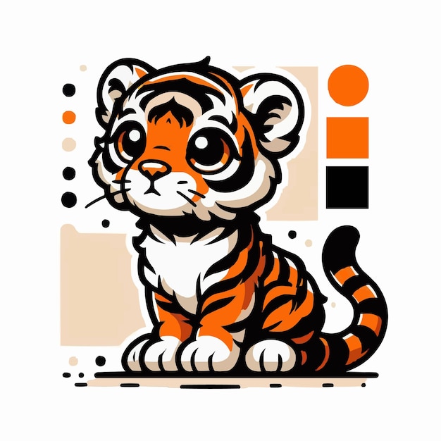 cute tiger cartoon vector on white background