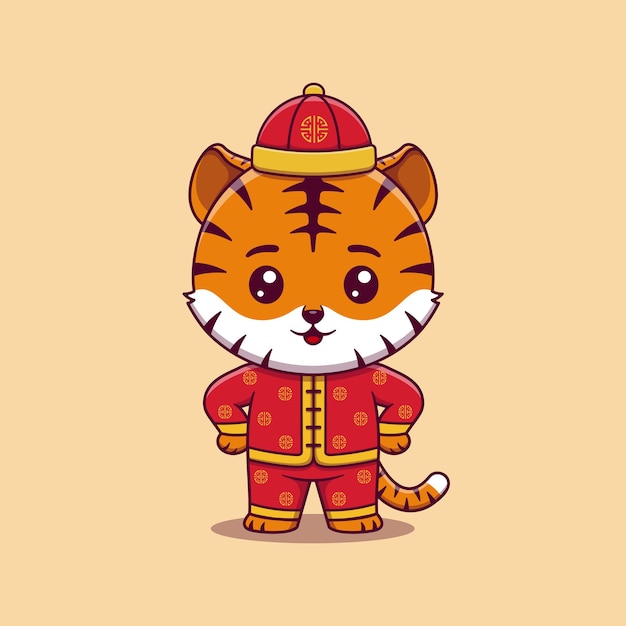 cute tiger celebrate chinese new year standing with hand on waist