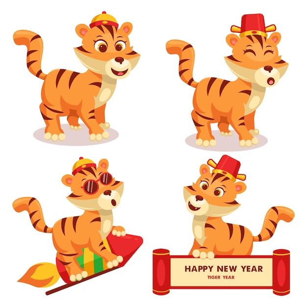 Cute tiger celebration chinese new year cartoon design vector illustration