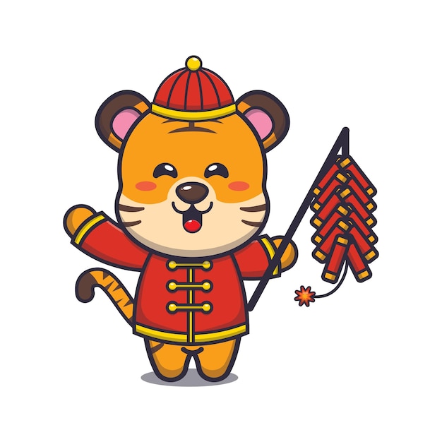 Cute tiger in chinese new year cartoon vector illustration