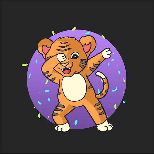 Cute Tiger Dabbing Happy Celebration