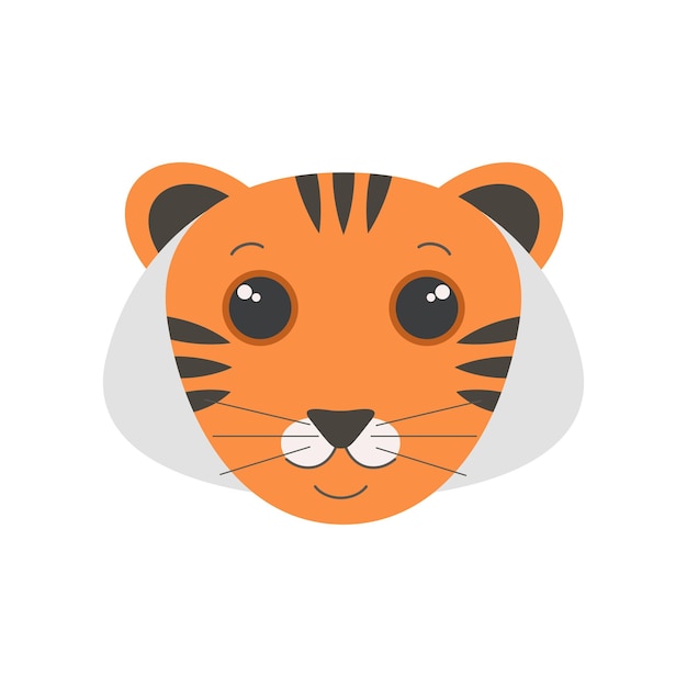 Vector cute tiger face with stripes portrait of wild predator character