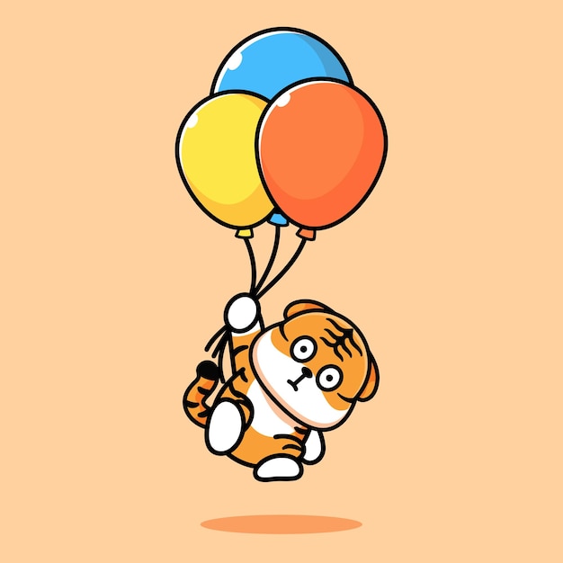 cute tiger flying with balloon