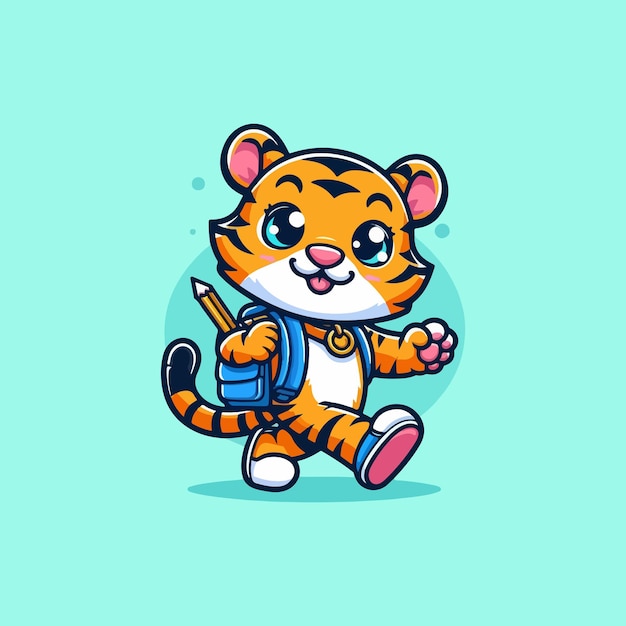 Vector cute tiger go to school cartoon illustration