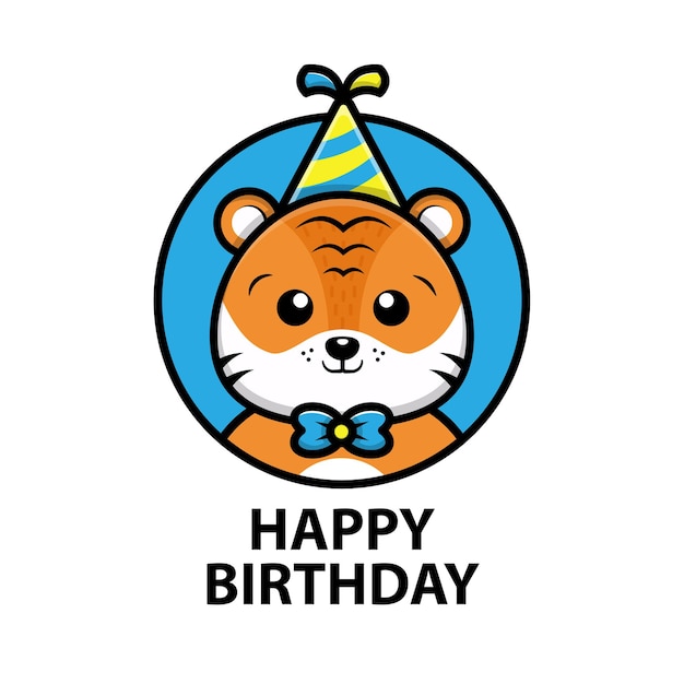 cute tiger happy birthday cartoon illustration