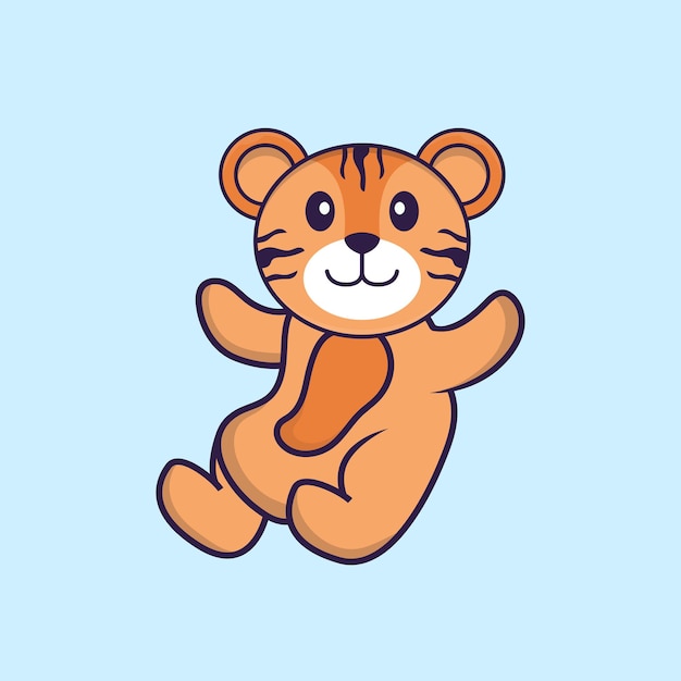 Cute tiger is flying Animal cartoon concept isolated