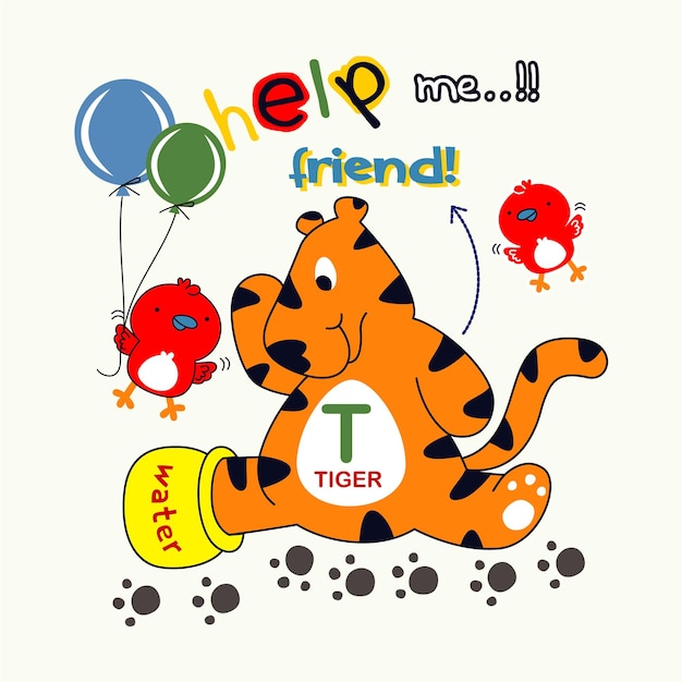 cute tiger is having trouble with his leg design cartoon vector illustration