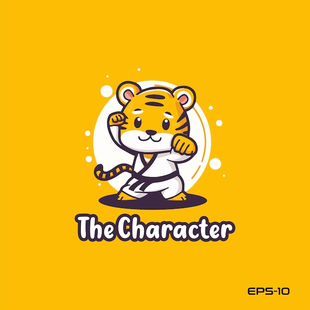 Vector cute tiger karate logo vector mascot character cartoon illustration