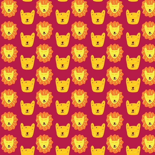 Cute Tiger lion seamless pattern in childish style