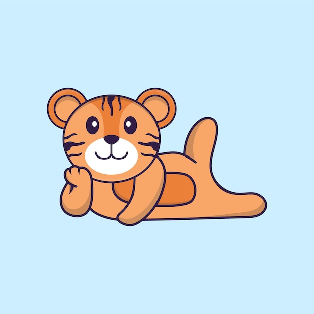 Cute tiger lying down. Animal cartoon concept isolated. Flat Cartoon Style