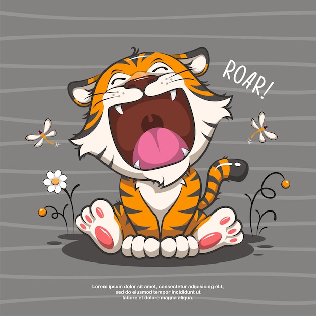 Cute Tiger Open Mouth Roar, Born To Roar, Cute Animal Character, Cute Cartoon Illustration