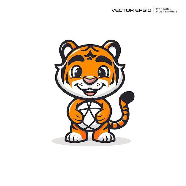 cute tiger playing ball character mascot logo vector design illustration eps 10