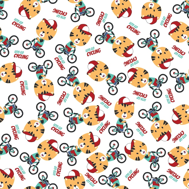 Cute tiger riding a bicycle Trendy children graphic Vector illustration TShirt Design for children Design elements for kids