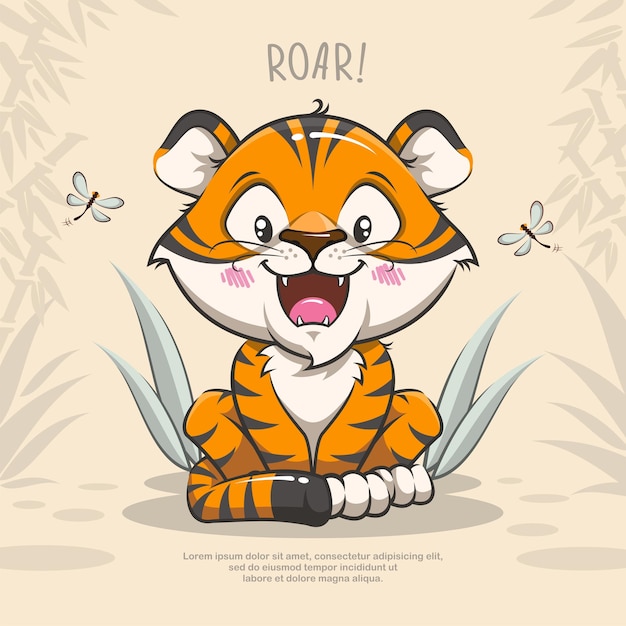 Cute Tiger Roar Cartoon Illustration