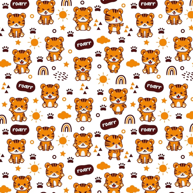 Cute tiger seamless pattern design illustration animal background