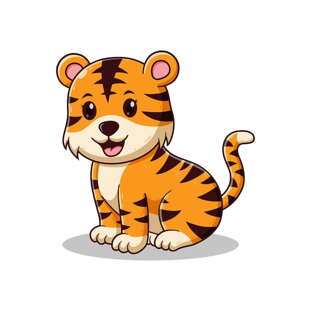 Cute Tiger Sitting Cartoon. Animal Icon Concept. Flat Cartoon Style