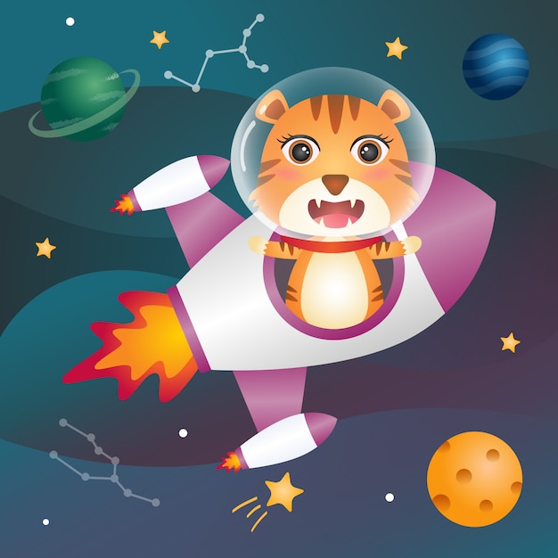 Cute tiger in the space galaxy