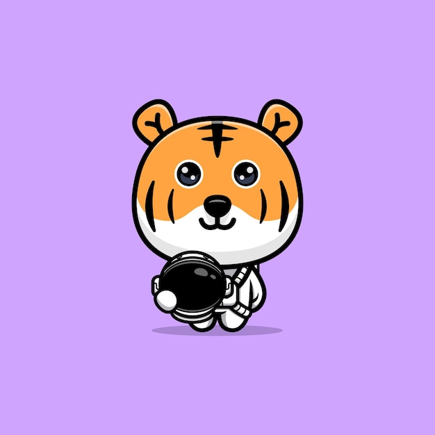 Cute tiger wearing astronaut suit cartoon mascot illustration. design of animal mascot for a storybook, animation, or print product