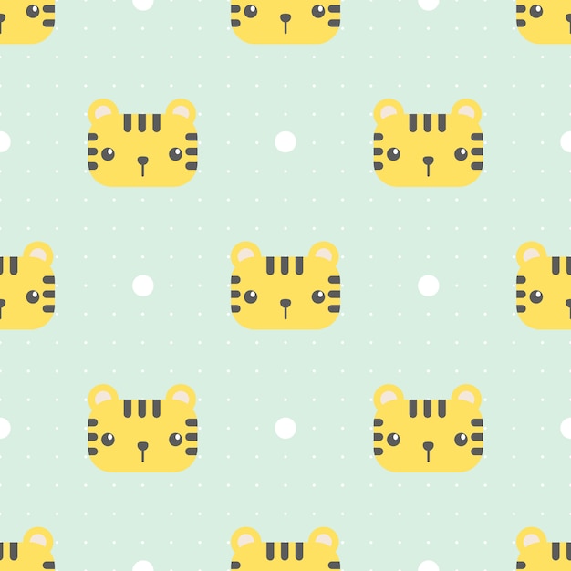 Cute tiger with dot cartoon seamless pattern