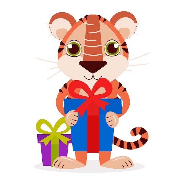 Cute tiger with gifts