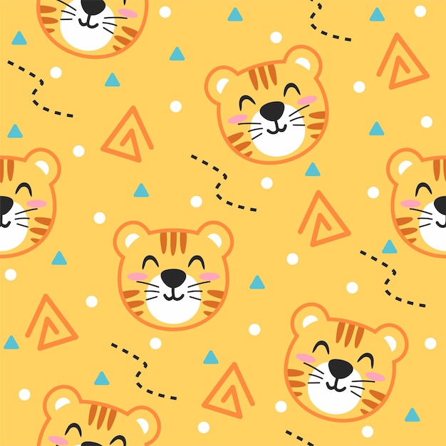 Cute tiger with line art illustration pattern design