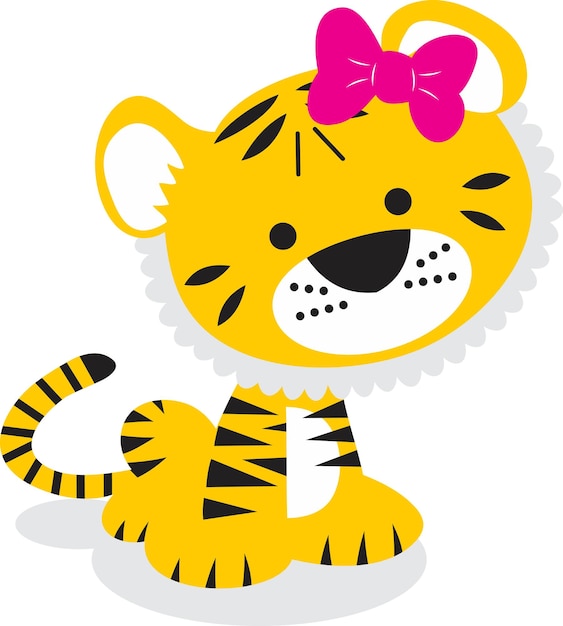 Cute Tiger with pink bow tiger cub with brown stripes without background Vector illustra