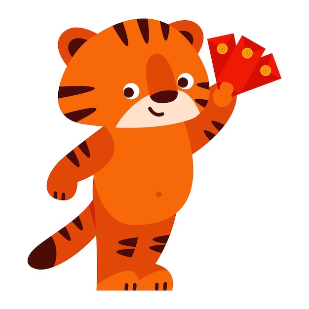 Cute tiger with a red envelope 2022 chinese new year Vector illustration in cartoon style