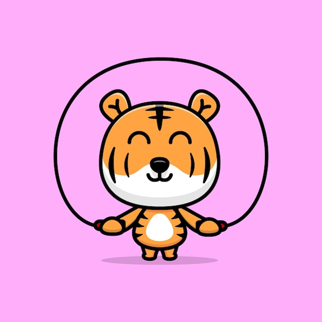 Cute tiger workout on gym cartoon mascot illustration. design of animal mascot for a storybook, animation, or print product