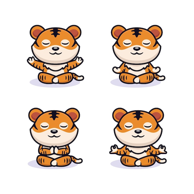 Cute tiger in yoga meditation poses