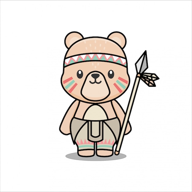 CUTE TINY BEAR NATIVE AMERICAN ANIMAL MASCOT CHARACTER DESIGN