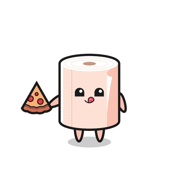 Cute tissue roll cartoon eating pizza cute design