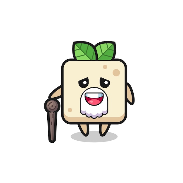 Cute tofu grandpa is holding a stick , cute style design for t shirt, sticker, logo element