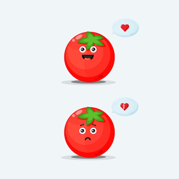 Cute tomato character with happy and sad expressions