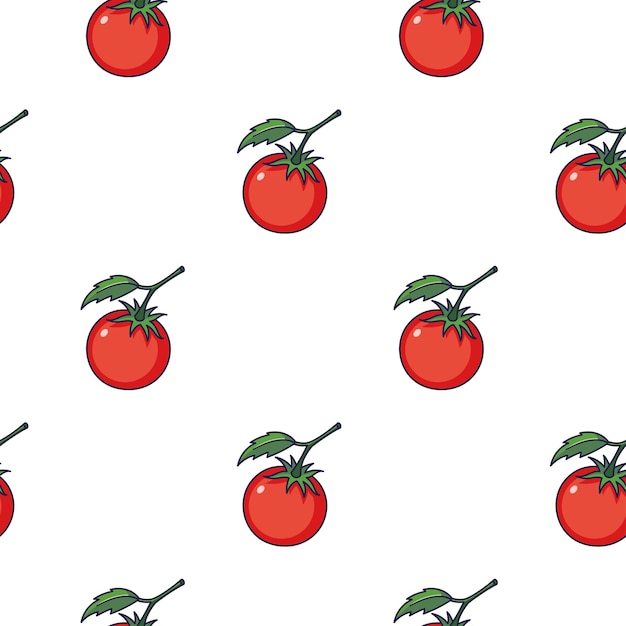 Cute Tomato seamless pattern in doodle style Vector hand drawn cartoon Red Tomato illustration