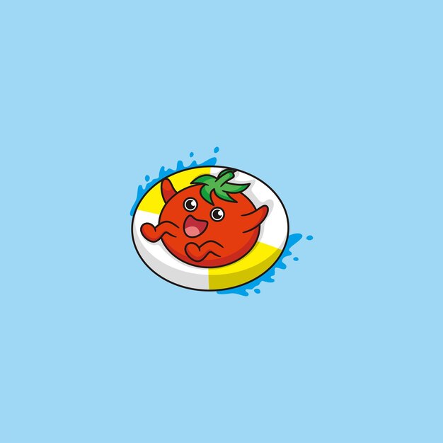 Cute Tomatoes Mascot Cartoon Logo Illustration