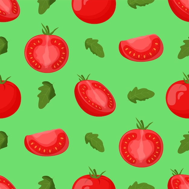 Cute tomatoes seamless pattern Flat vector illustration