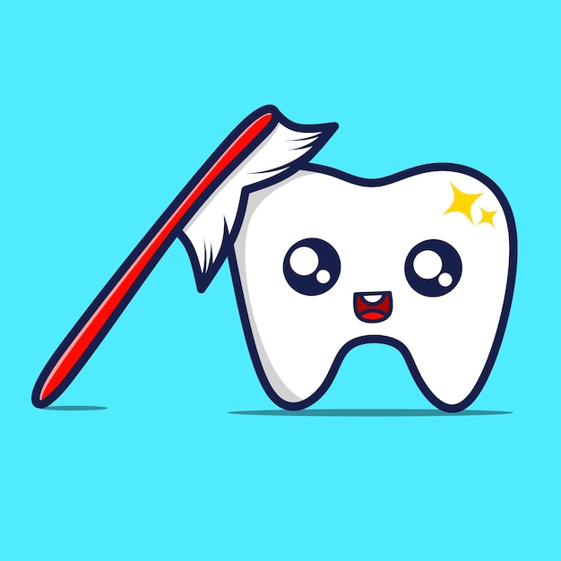 Cute tooth character with toothbrush